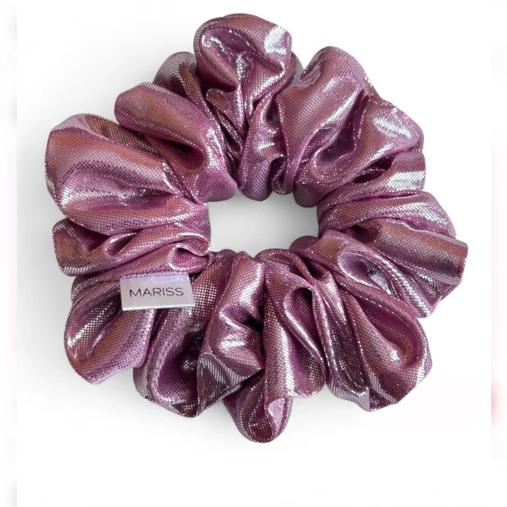 HANDMADE Shiny Pink Hair Scrunchie and Bow Set